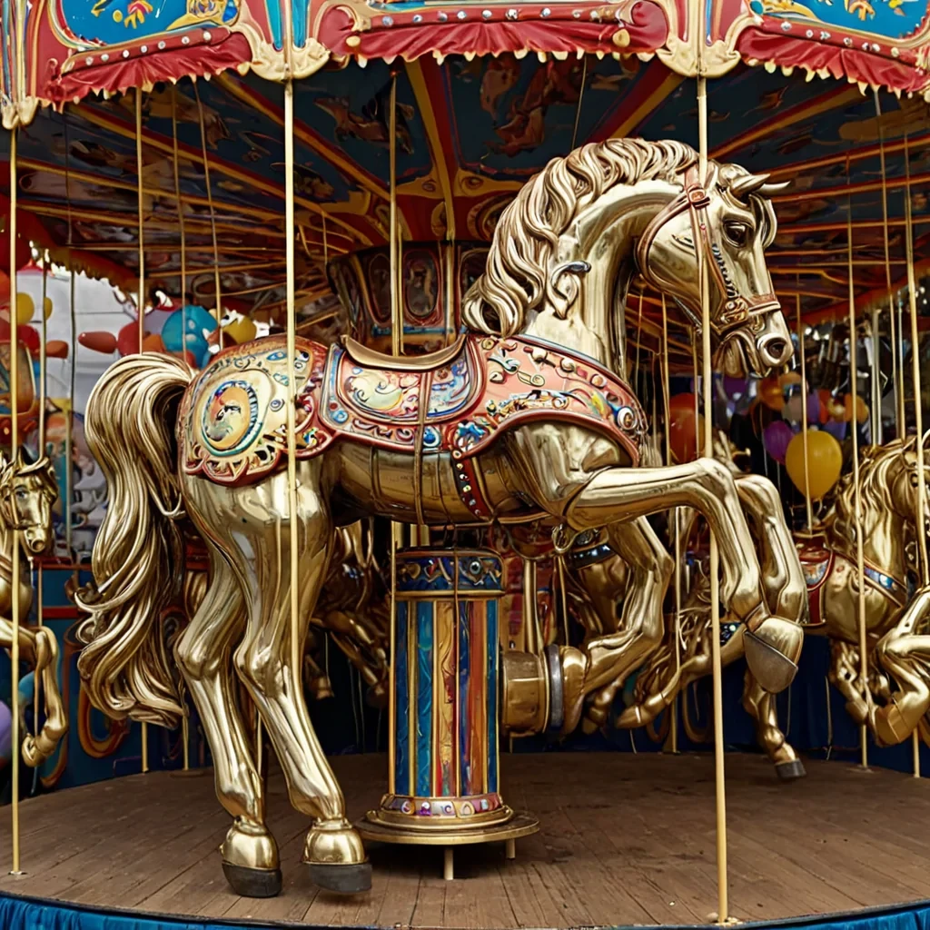 A single, selfsynthesizing thread of reversed laughter, shaped like a 6,842dimensional spiral of unformed mirth and inverted joy, pulses at the center of a vast, inverted carnival of solidified silence  each carousel horse carved from the exact moment between a childs giggle fading into air and its refusal to echo, a balloon floating upward and dissolving into nonaudible buoyancy, a brass trumpet blaring and collapsing into pure, unmeasured nonresonance. The thread does not produce sound  it unproduces it, each fraying strand shedding a layer of emotional potential that never coalesced into shared delight, reforming into ephemeral, rosegold filamented afterimages shaped