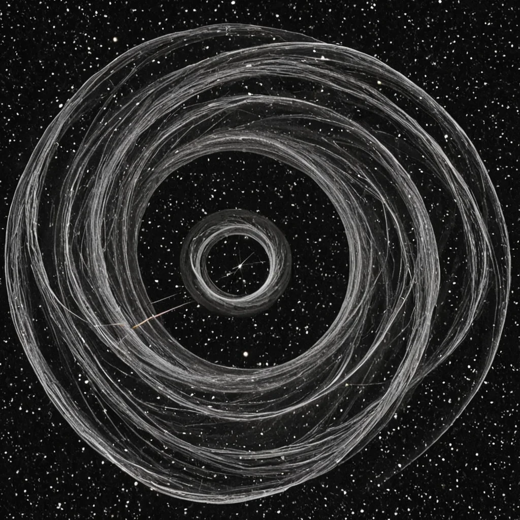 A single, selfoscillating filament of reversed chroniton dust, shaped like a spiraling, nonreflective helix of suspended paradox, pulses at the center of a vast, inverted archive suspended in the vacuum between two nonrotating, silent galaxies. The filament does not vibrateit unremembers, each twist dissolving a layer of time that never coalesced, reforming into ephemeral, chromatic constellations shaped like the negative space between two clocks that never ticked in the same rhythm of causality. The archive is not metal or stoneit is a layered expanse of solidified narrative, each shelf etched with the thermodynamic residue of a story that was almost written, its surfaces