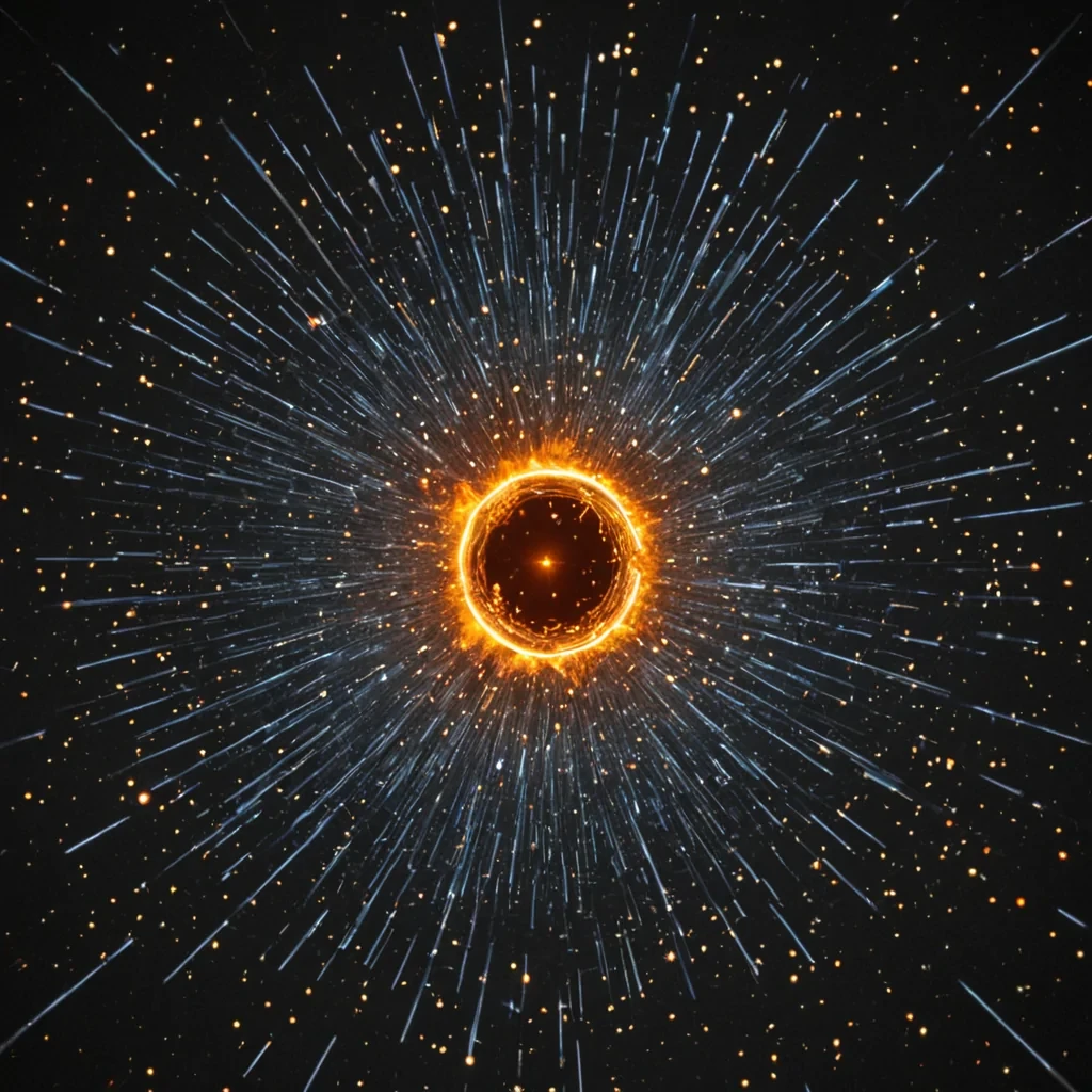 A single, selfilluminating cluster of inverted light, shaped like a 689dimensional constellation of unformed photons and reversed luminescence, pulses at the center of a vast, inverted void of solidified darknesseach star forged from the exact moment between a flame igniting and its refusal to burn, a lens focusing and its sudden collapse into nonrefractive glass, a bulb flickering and dissolving into pure, uncharged shadow. The cluster does not shineit unshines, each trembling node shedding a layer of radiative potential that never coalesced into a shared glow, reforming into ephemeral, citrineveined afterimages shaped like the negative space between two eyes that never saw the sun.