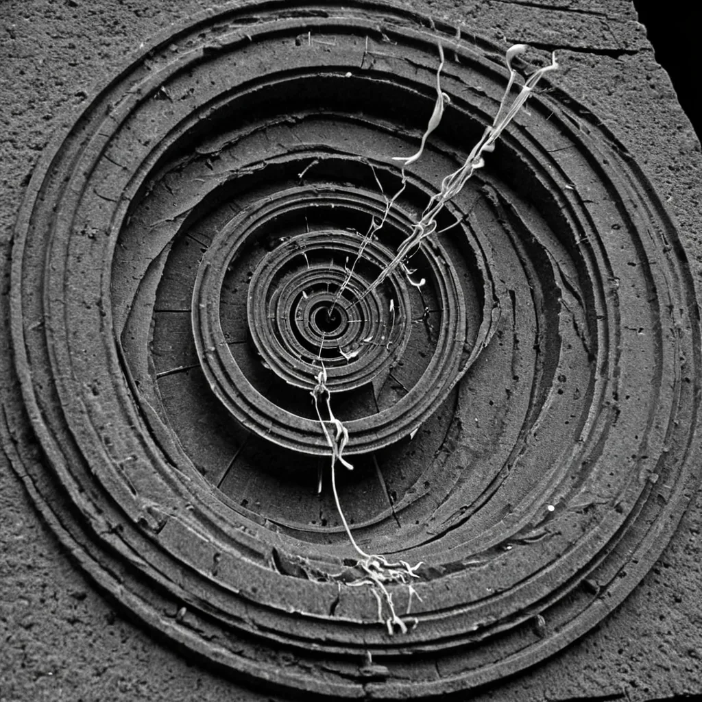 A single, selferoding thread of reversed time, shaped like a 217dimensional spiral of unformed chronology and inverted causality, unravels at the center of a vast, inverted clocktower of solidified stasiseach gear carved from the exact moment between a second ticking and its refusal to pass, a pendulum swinging and dissolving into nonmomentum dust, a chime resonating and collapsing into pure, unmeasured void. The thread does not unfoldit ununfolds, each fraying strand shedding a layer of temporal potential that never coalesced into a shared now, reforming into ephemeral, quartzveined afterimages shaped like the negative space between two hands that never touched the