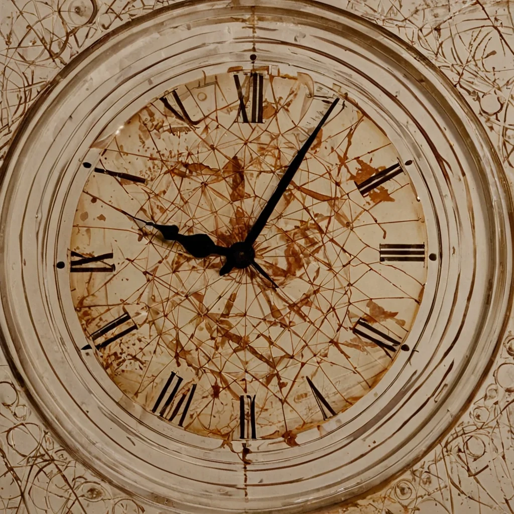 A single, humming lattice of interwoven clock hands and dried ink stains floats in the center of a vast, still room made entirely of translucent, amberhued gelatin. The lattice does not rotateit unfolds, revealing not time, but the exact moment a letter was folded and placed inside a drawer that never existed. Each clock hand is made of solidified hesitation, its tip etched with the faint, smudged handwriting of a name that was almost signed. The gelatin walls are not smooththey ripple with the thermal afterimage of a conversation that happened in silence, their surface imprinted with the shape of a handshake that was imagined but never made. Above, the ceiling is not skyit is a thick, layered