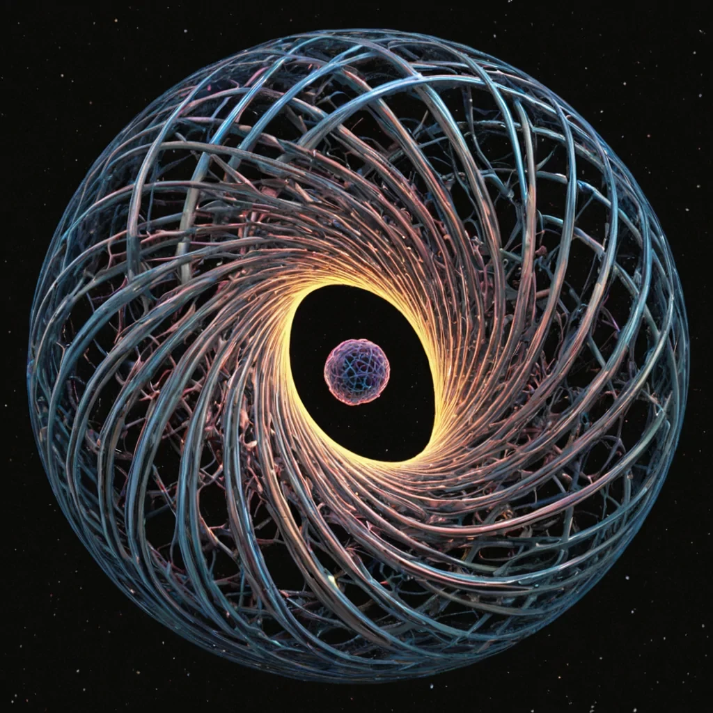 A single, selfoscillating filament of solidified quantum foam, shaped like a spiraling, nonEuclidean lattice of reversed spacetime curvature, pulses at the center of a vast, inverted chronosphere suspended in the thermodynamic equilibrium between two entangled moments of nonexistence. The filament does not vibrateit unentangles, each twist dissolving a layer of potential that never coalesced into a particle, reforming into ephemeral, iridescent voids shaped like the negative space between two hands that never touched in the same moment of mutual nonbeing. The chronosphere is not temporalit is a layered expanse of petrified absence, each stratum etched with the gravitational residue of a decision that