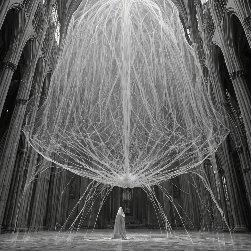 A single, selferoding thread of reversed time flows through the core of a floating, inverted cathedral of solidified breath, its structure not stone or marble but woven from the thermal residue of a thousand unexhaled sighs that never reached the surface of a world that never breathed. The thread does not unravelit uninhales, each pulse dissolving a moment of suspension into its original void, releasing a wave of negative entropy that fractures the fabric of presence into a drifting mist of translucent, geometric exhales, each one etched with the chromatic afterimage of a lung that never expanded. The cathedrals spires are not pointedthey are frozen instants of breath held in the throat of a universe that never learned to speak. The