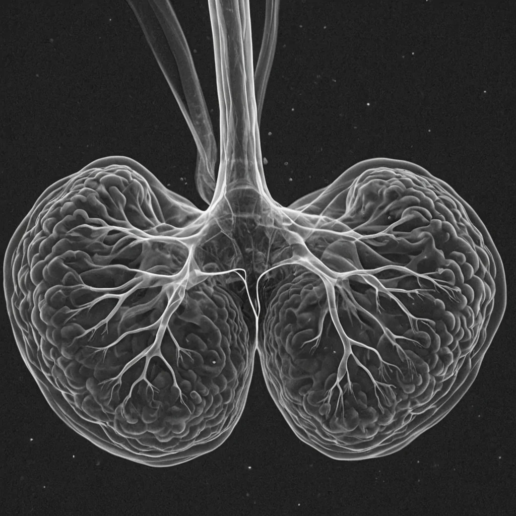 A single, selfilluminating cluster of reversed breath, shaped like a 3,782dimensional cloud of unformed respiration and inverted oxygenation, hovers at the center of a vast, inverted lung of solidified stillness. Each micropuff is spun from the exact moment between a gasp entering the alveoli and its refusal to exchange gases, a sigh escaping the lips and dissolving into nonexhalation, a heartbeat syncing with the rhythm of breath and collapsing into pure, unmeasured nonresonance. The cloud does not sustain lifeit unsustains it, each trembling eddy shedding a layer of pulmonary potential that never coalesced into vitality, circulation, or the weight of being