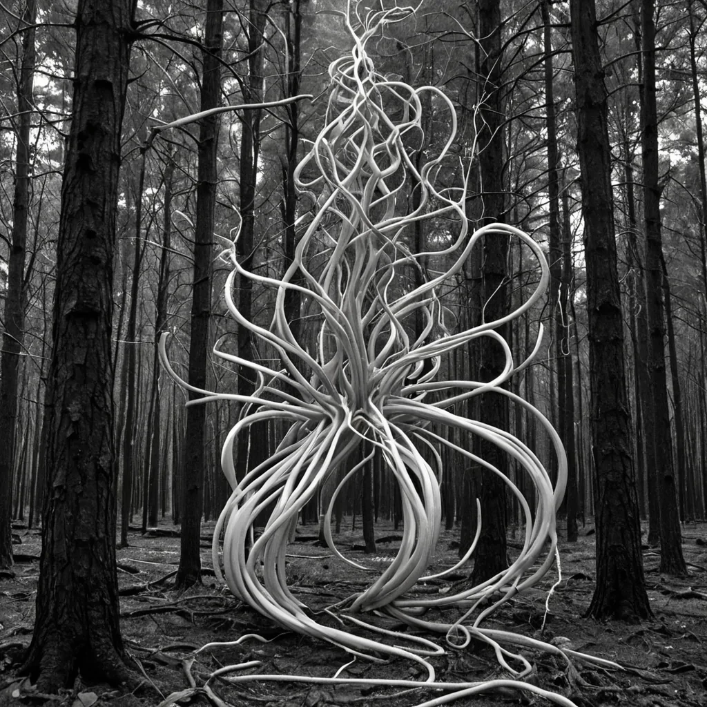 A single, selfoscillating filament of reversed stillness, shaped like a 7,891dimensional spiral of unformed motion and inverted momentum, pulses at the center of a vast, inverted forest of solidified breath  each tree carved from the exact moment between a lung expanding and its refusal to exhale, a sigh forming and dissolving into nonrespiratory calm, a wind passing through branches and collapsing into pure, unmeasured suspension. The filament does not halt movement  it unhalt it, each trembling strand shedding a layer of kinetic potential that never coalesced into physical displacement, reforming into ephemeral, silverveined afterimages shaped like the negative space between two breaths held in perfect, silent