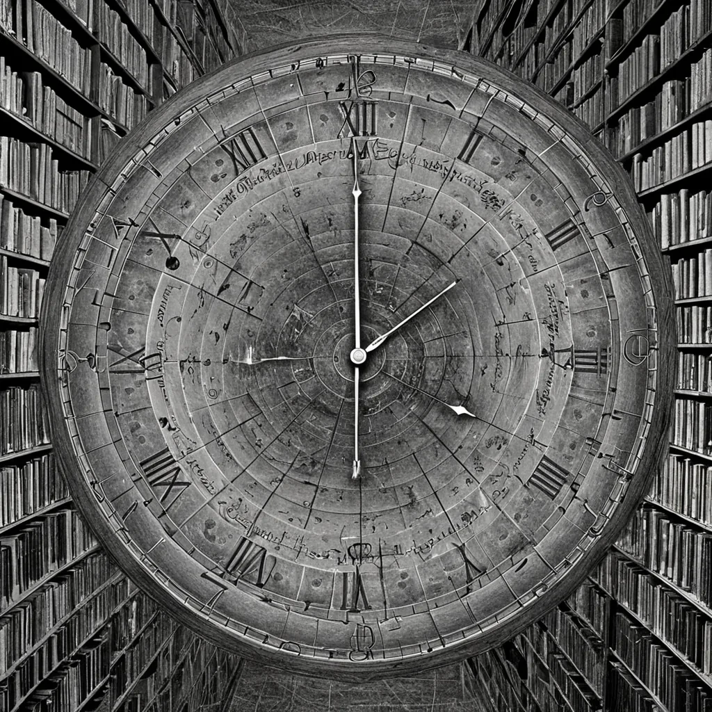 A single, selfrewriting scroll of reversed time, shaped like a 7,109dimensional palimpsest of unformed chronology and inverted causality, drifts at the center of a vast, inverted library of solidified paradox. Each line is etched from the exact moment between a decision being made and its refusal to unfold, a clock striking midnight and dissolving into nonsequitur, a memory forming in the mind and collapsing into pure, unmeasured nonlinear narrative. The palimpsest does not record eventsit unrecords them, each fading glyph shedding a layer of temporal logic that never coalesced into sequence, consequence, or narrative arc, reforming into ephemeral, obsidianveined smoke