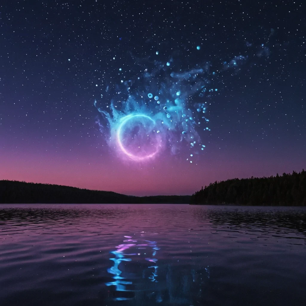 A single, selforganizing swarm of iridescent, bioluminescent dust motes coalesces into a fleeting, threedimensional sonnet in midair above a vast, still lake of liquid mercury on a moon with no atmosphere, its surface not reflecting the sky but distorting the light of a dying star into the shape of a forgotten lullaby written in the language of gravity waves. The motes do not move randomlythey rearrange themselves with each passing second into new verses of a poem that was never composed, their glow shifting from deep indigo to pulsing rose as they spell out words that exist only in the space between breaths. The lake beneath is not stillit ripples in perfect, slow synchronization with the