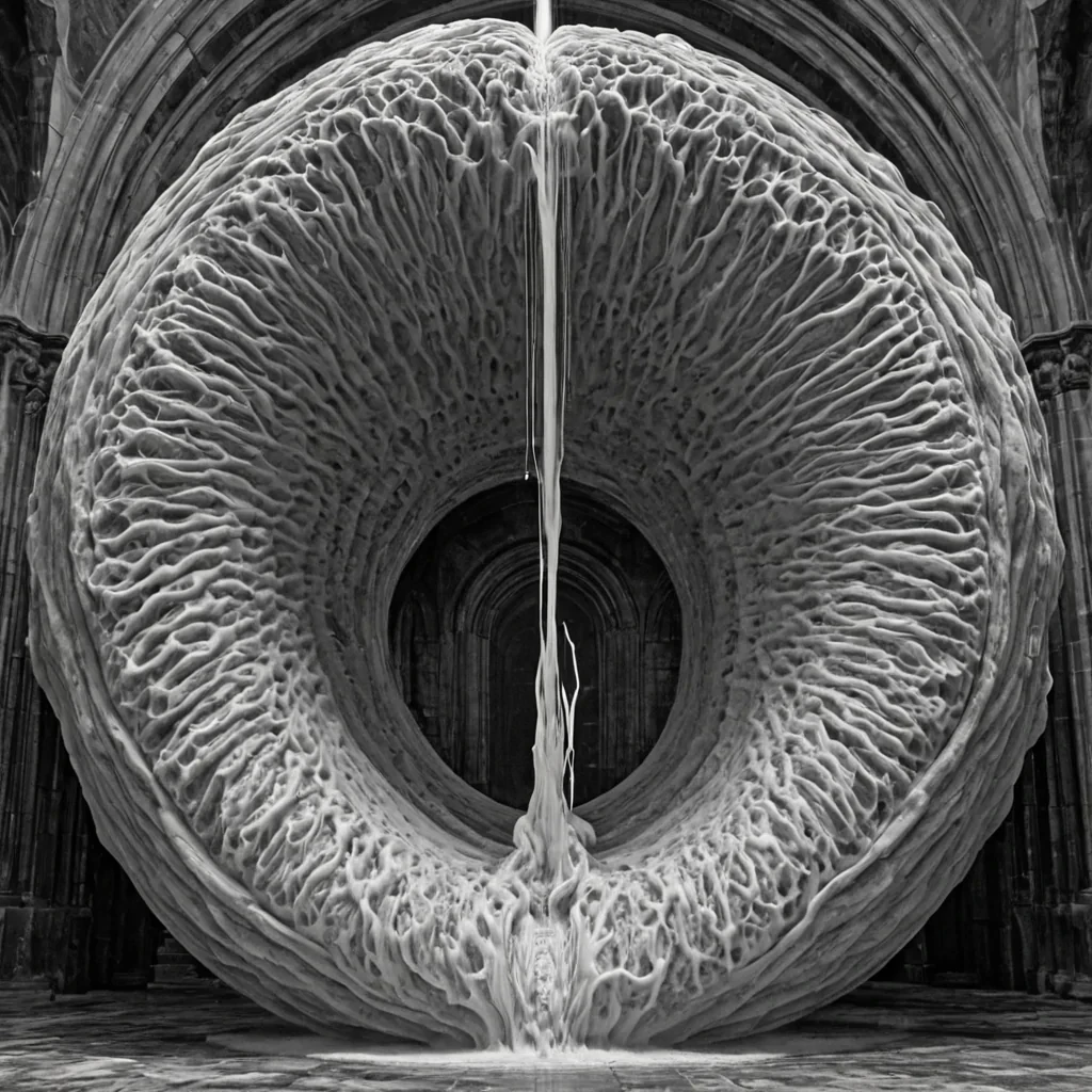 A single, selfsiphoning vortex of inverted humidity, shaped like a 34dimensional torus of unformed condensation and reversed evaporation, rotates at the center of a vast, inverted cathedral of solidified breatheach column carved from the petrified instant between a gasp and its retraction, a sigh and its containment, a lungs expansion and its forced stillness in a world where air was not breathed, but preserved in perfect, suspended tension. The vortex does not drainit unmoists, each spiraling filament shedding a layer of aqueous potential that never coalesced into a shared mist, reforming into ephemeral, jadeveined afterimages shaped like the negative space between two