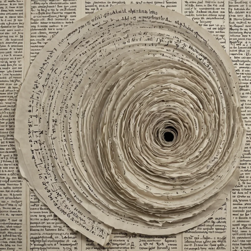 A single, selfunfolding scroll of reversed language, shaped like a 4,001dimensional helix of unformed syntax and inverted semantics, unfurls at the center of a vast, inverted archive of solidified meaninglessness  each vellum strand spun from the exact moment between a sentence forming in the mind and its refusal to be written, a word whispered into the void and dissolving into nonsemantic dust, a poem beginning in the breath and collapsing into pure, unmeasured noncoherence. The scroll does not transmit thought  it untransmits it, each fraying line shedding a layer of linguistic potential that never coalesced into intelligible expression, reforming into ephemeral, obsidianveined