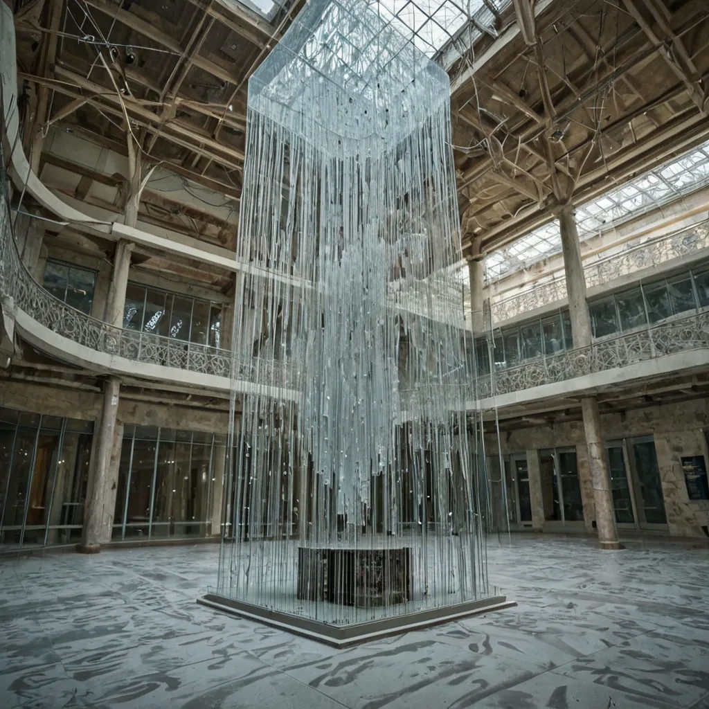 A single, selfsilencing chime of reversed time hangs suspended in the center of a vast, still atrium carved from the inside of a defunct quantum computer, its surface not metal but woven from the solidified echoes of a single, unplayed note that resonates in the frequency of a memory never formed. The chime does not ringit unrings, each vibration pulling sound backward through the air like a thread being pulled from a tapestry, leaving behind faint, crystalline trails of silence that form the shape of a question written in the language of unbroken glass. The atrium walls are not stonethey are layered sheets of frozen data streams, each etched with the iridescent residue of a decision that was