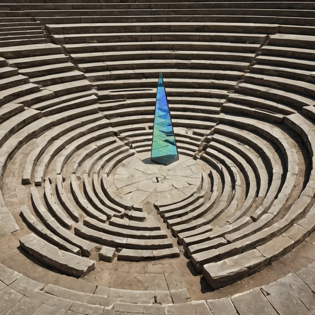 A single, selfilluminating shard of liquid shadow, shaped like a fractured, nonEuclidean prism of inverted light, hovers at the center of a vast, still amphitheater built not from stone, but from the solidified echoes of unspoken words that never found a voice. The shard does not refractit unwords, each facet dissolving a layer of meaning that never coalesced, reforming into ephemeral, iridescent glyphs shaped like the negative space between two tongues that never touched in the same breath of articulation. The amphitheater is not for performanceit is a layered expanse of petrified intention, each tier etched with the phonetic residue of a sentence that was almost spoken