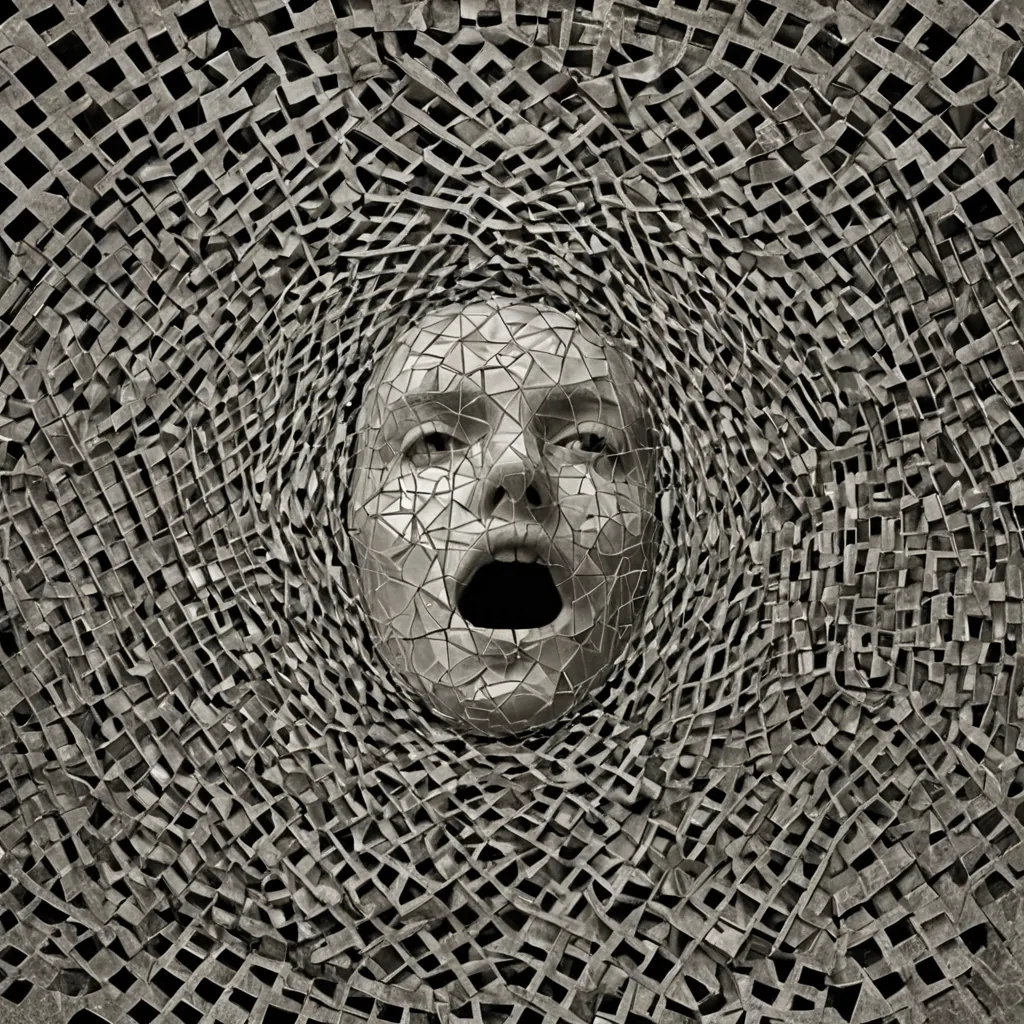 A single, selfoscillating lattice of reversed memory, shaped like a 3,842dimensional mosaic of unformed recollection and inverted nostalgia, floats at the center of a vast, inverted archive of solidified forgetting  each shard carved from the exact moment between a photograph being developed and its refusal to reveal a face, a song played on a piano and dissolving into nonmelodic silence, a name whispered in the dark and collapsing into pure, unmeasured nonexistence. The lattice does not preserve the past  it unpreserves it, each trembling facet shedding a layer of mnemonic potential that never coalesced into lived experience, reforming into ephemeral, opalveined dust that drifts like forgotten dreams