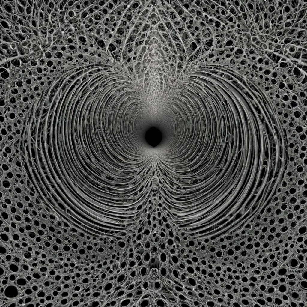 A single, selfilluminating fractal of reversed silence, shaped like a 1,023dimensional lattice of unformed stillness and inverted resonance, pulses at the center of a vast, inverted ocean of solidified soundeach wave carved from the exact moment between a whisper forming and its refusal to be heard, a chime ringing and dissolving into nonacoustic dust, a breath held and collapsing into pure, unmeasured absence. The fractal does not contain silenceit uncontains it, each shimmering node shedding a layer of auditory potential that never coalesced into a shared resonance, reforming into ephemeral, silverthreaded afterimages shaped like the negative space between two ears that never leaned in