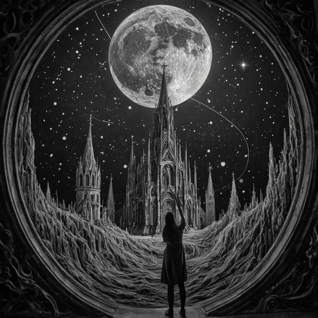 A single, selfigniting constellation of reversed dreams, shaped like a 9,147dimensional spiral of unformed slumber and inverted subconscious, drifts through a vast, inverted cathedral of solidified wakefulness  each spire carved from the exact moment between a thought forming in the dark and its refusal to become real, a face appearing in the mirror and dissolving into nonidentity, a hand reaching for the moon and collapsing into pure, unmeasured nontouch. The constellation does not dream  it undreams, each pulsing node shedding a layer of imaginative potential that never coalesced into lived reality, reforming into ephemeral, moonstoneveined mist that drifts like the breath of a world