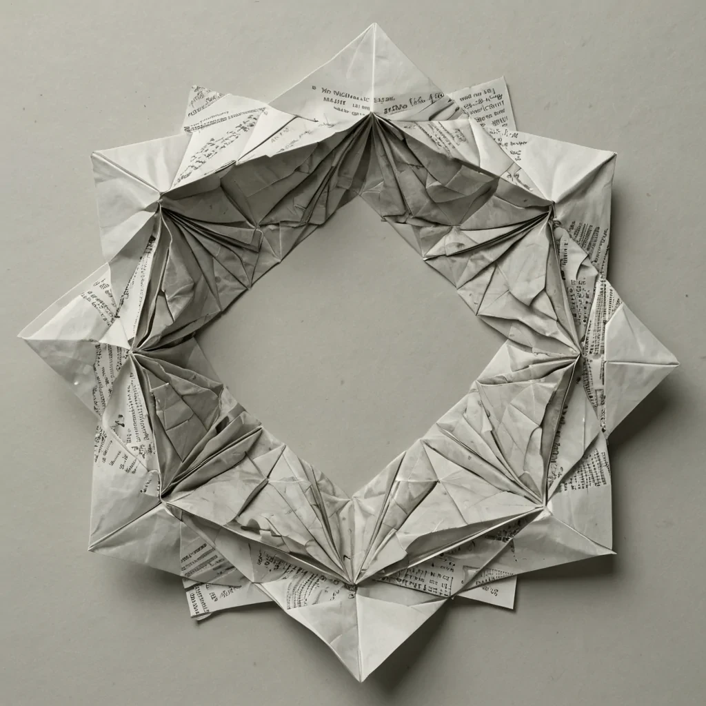 A single, selfunfolding origami of reversed memory, shaped like a 317dimensional tessellation of unformed recollection and inverted nostalgia, floats at the center of a vast, inverted archive of solidified forgettingeach folder sealed at the exact moment between a photograph being taken and its refusal to be remembered, a letter being written and its sudden disintegration into uninked paper, a name spoken aloud and dissolving into a silence that never held meaning. The origami does not recallit unrecalls, each crease shedding a layer of mnemonic potential that never coalesced into a shared past, reforming into ephemeral, opalthreaded afterimages shaped like the negative space between two hands that never held a