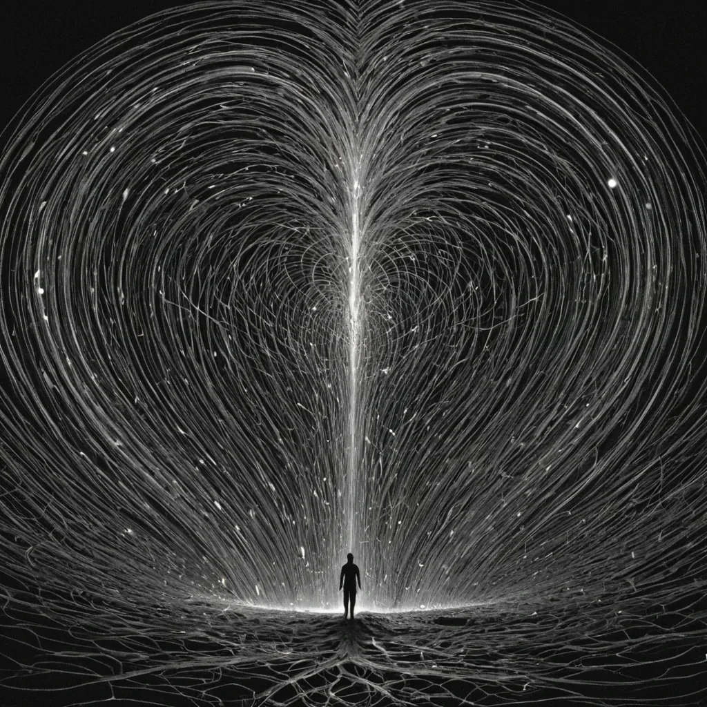 A single, selfrewriting algorithm of reversed dreaming, shaped like a 1,001dimensional cascade of unformed lucidity and inverted subconscious, flows through the center of a vast, inverted dreamscapes of solidified wakefulness  each horizon carved from the exact moment between an eye closing and its refusal to blink, a thought forming and dissolving into nonimaginal clarity, a heartbeat syncing with a distant lullaby and collapsing into pure, unmeasured alertness. The cascade does not generate dreams  it ungenerates them, each shimmering thread shedding a layer of psychic potential that never coalesced into shared nocturnal revelation, reforming into ephemeral, amethystveined afterimages shaped like the
