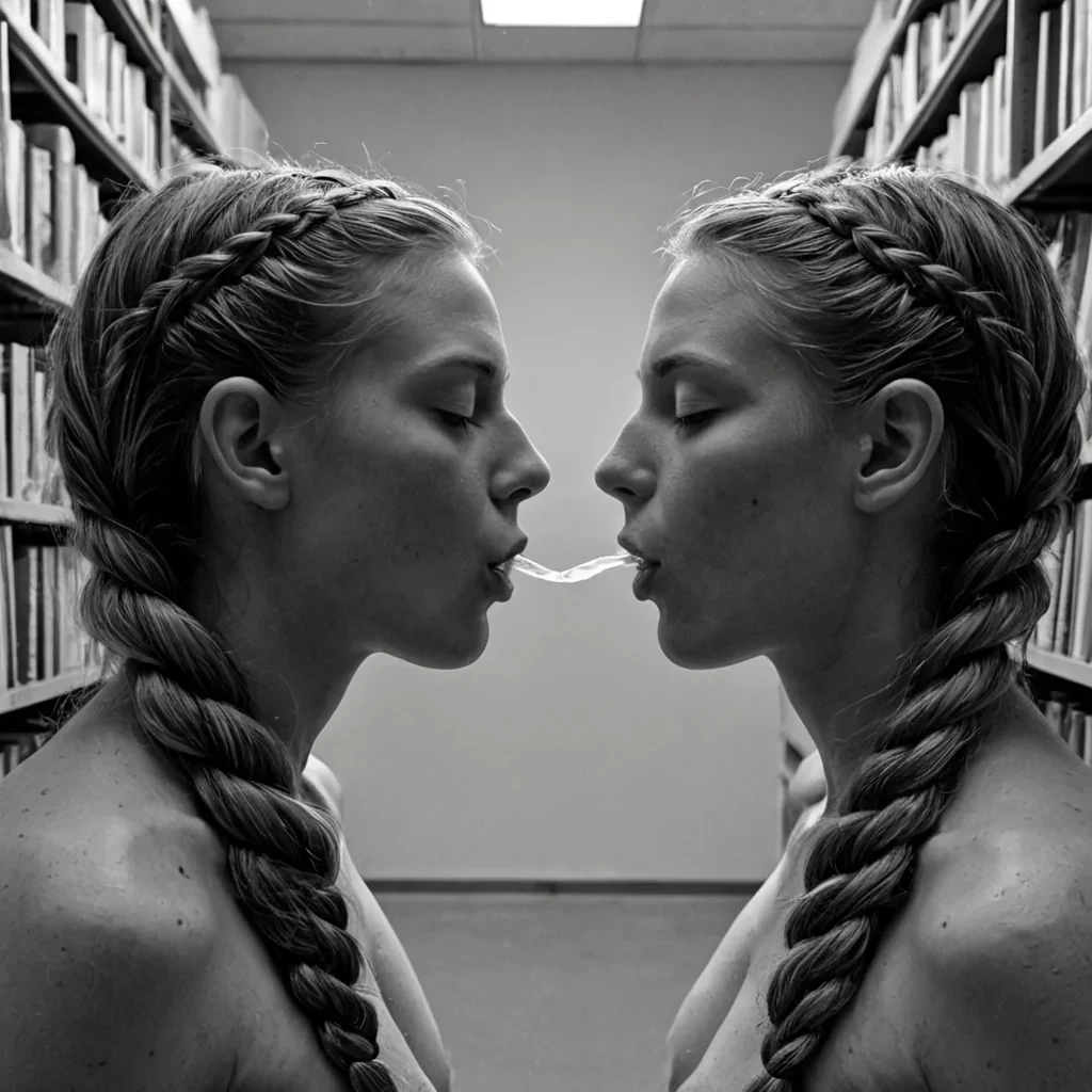 A single, selfpropagating filament of solidified resonance, shaped like a nonEuclidean braid of inverted time and unformed sound, drifts through the center of a vast, inverted archive of unrecorded breaths, each shelf a fossilized inhalation from a civilization that communicated through the duration of synchronized, silent exhaling of the same unbreathed word. The filament does not vibrateit unbreathes, each twist dissolving a layer of vocal potential that never coalesced into a shared utterance, reforming into ephemeral, topazveined afterimages shaped like the negative space between two lips that never parted in unison during the same moment of mutual silence. The archive is not linguisticit