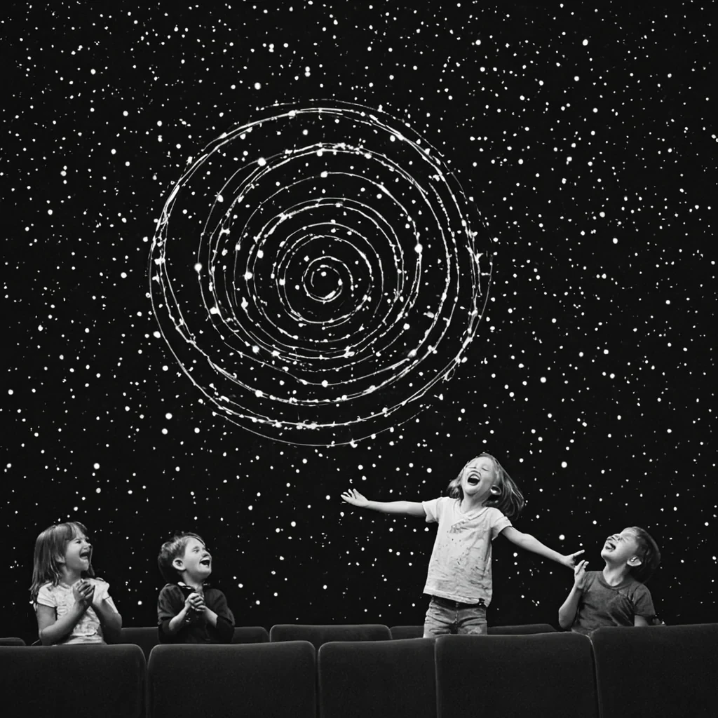 A single, selforganizing constellation of reversed laughter, shaped like a 3,141dimensional spiral of unformed mirth and inverted joy, drifts through a vast, inverted theater of solidified silenceeach spotlight forged from the exact moment between a childs giggle erupting into the air and its refusal to resonate, a shared joke forming in the eyes and dissolving into nonaudible stillness, a hand clapping in rhythm and collapsing into pure, unmeasured noncelebration. The constellation does not amplify soundit unamplifies it, each shimmering node shedding a layer of euphoric potential that never coalesced into communal delight, reforming into ephemeral, emerald