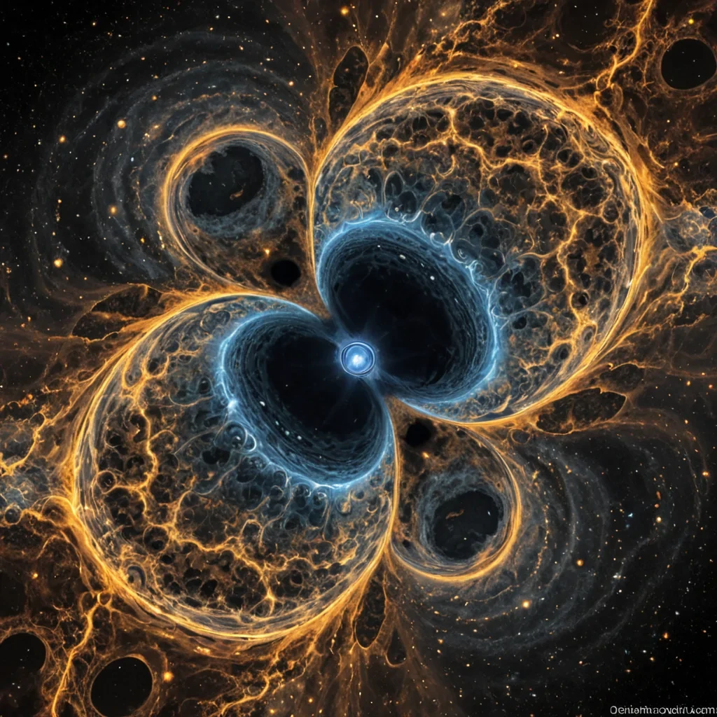 A single, selfoscillating droplet of liquefied gravity, shaped like a 23dimensional fractal knot of inverted time and unformed momentum, hovers at the center of a vast, inverted nebula composed of the petrified trajectories of a civilization that measured motion through the duration of synchronized, silent accelerations held just before the first particle was ever allowed to deviate from its prescribed path. The droplet does not fallit unaccelerates, each ripple shedding a layer of kinetic potential that never coalesced into a shared direction, reforming into ephemeral, obsidianthreaded afterimages shaped like the negative space between two feet that never left the same point of rest in the same moment of mutual suspension
