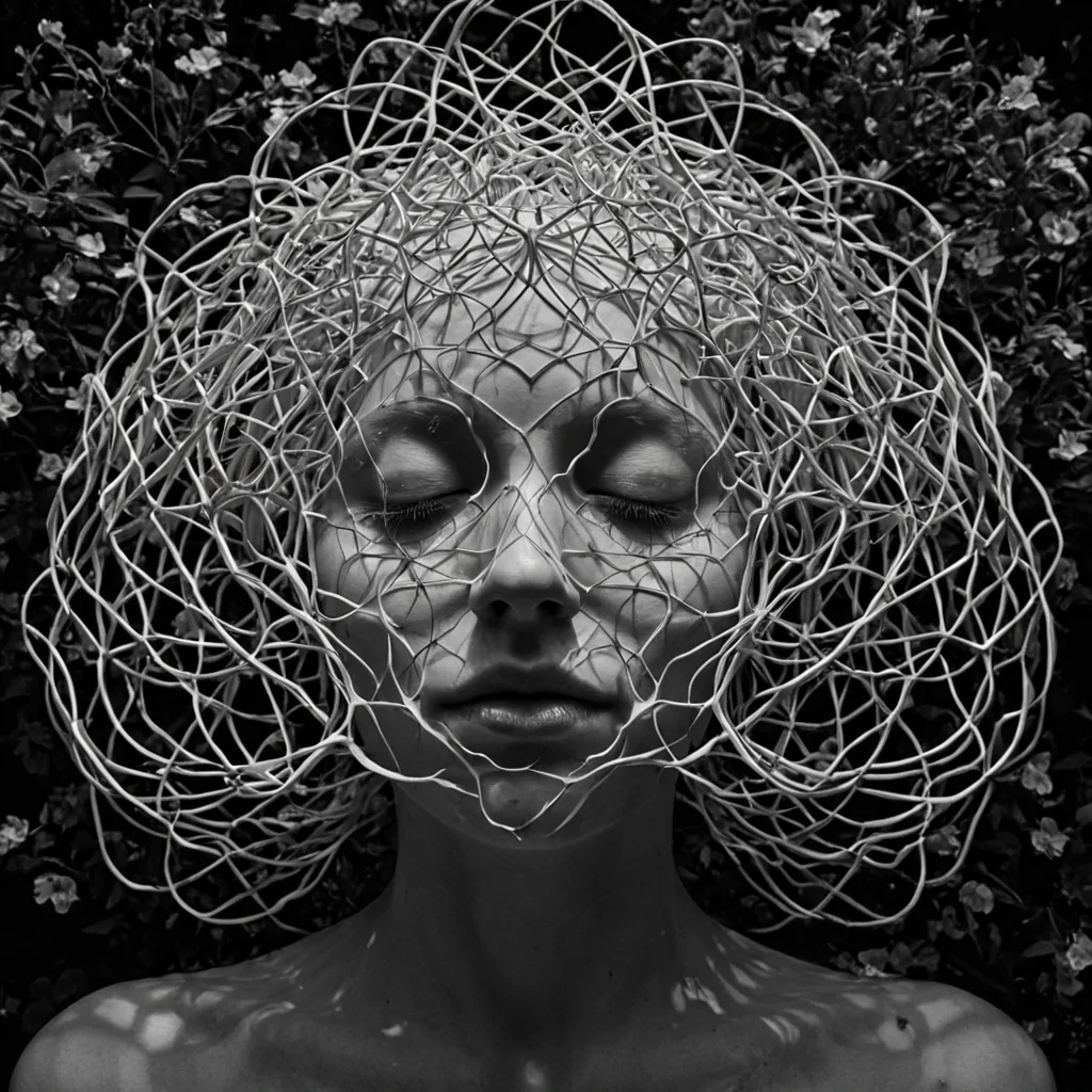 A single, selfilluminating cluster of reversed dreams, shaped like a 17,342dimensional lattice of unformed lucidity and inverted subconscious, pulses at the center of a vast, inverted garden of solidified sleep  each petal carved from the exact moment between an eyelid closing and its refusal to open, a thought forming in the dark and dissolving into noncognitive stillness, a memory fading in the mind and collapsing into pure, unmeasured nonrecollection. The cluster does not dream  it undreams, each branching filament shedding a layer of mnemonic potential that never coalesced into conscious narrative, reforming into ephemeral, amethystveined afterimages shaped like the space between breath