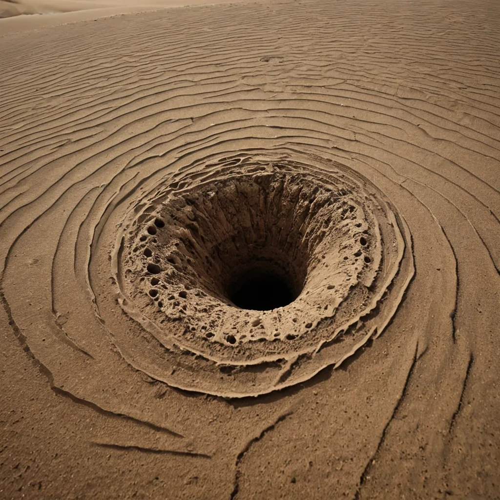 A single, selfsiphoning vortex of liquid time rotates in the center of a vast, still desert composed entirely of solidified, unspoken apologies written in the dust of forgotten languages. The vortex does not spinit unremembers, each rotation peeling back a layer of history that never occurred, revealing a hollow core shaped like the negative space between two hands that never met in the same breath. The desert is not sandit is a layered expanse of petrified silence from a thousand unacknowledged regrets, each dune etched with the emotional residue of a word that was almost whispered, its surface shimmering with the faint, thermodynamic afterimage of a voice that never found its echo. The wind carries no sound