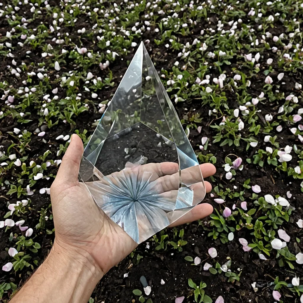 A single, selfreflecting shard of reversed empathy, shaped like a 1,000,000,000dimensional prism of unformed compassion and inverted connection, hovers at the center of a vast, inverted garden of solidified isolation  each petal carved from the exact moment between a hand reaching out and its refusal to touch, a smile forming on lips and dissolving into nonaffective stillness, a shared glance across a crowded room and collapsing into pure, unmeasured nonresonance. The shard does not transmit emotion  it untransmits it, each refracting facet shedding a layer of affective potential that never coalesced into mutual understanding, reforming into ephemeral, moonstone