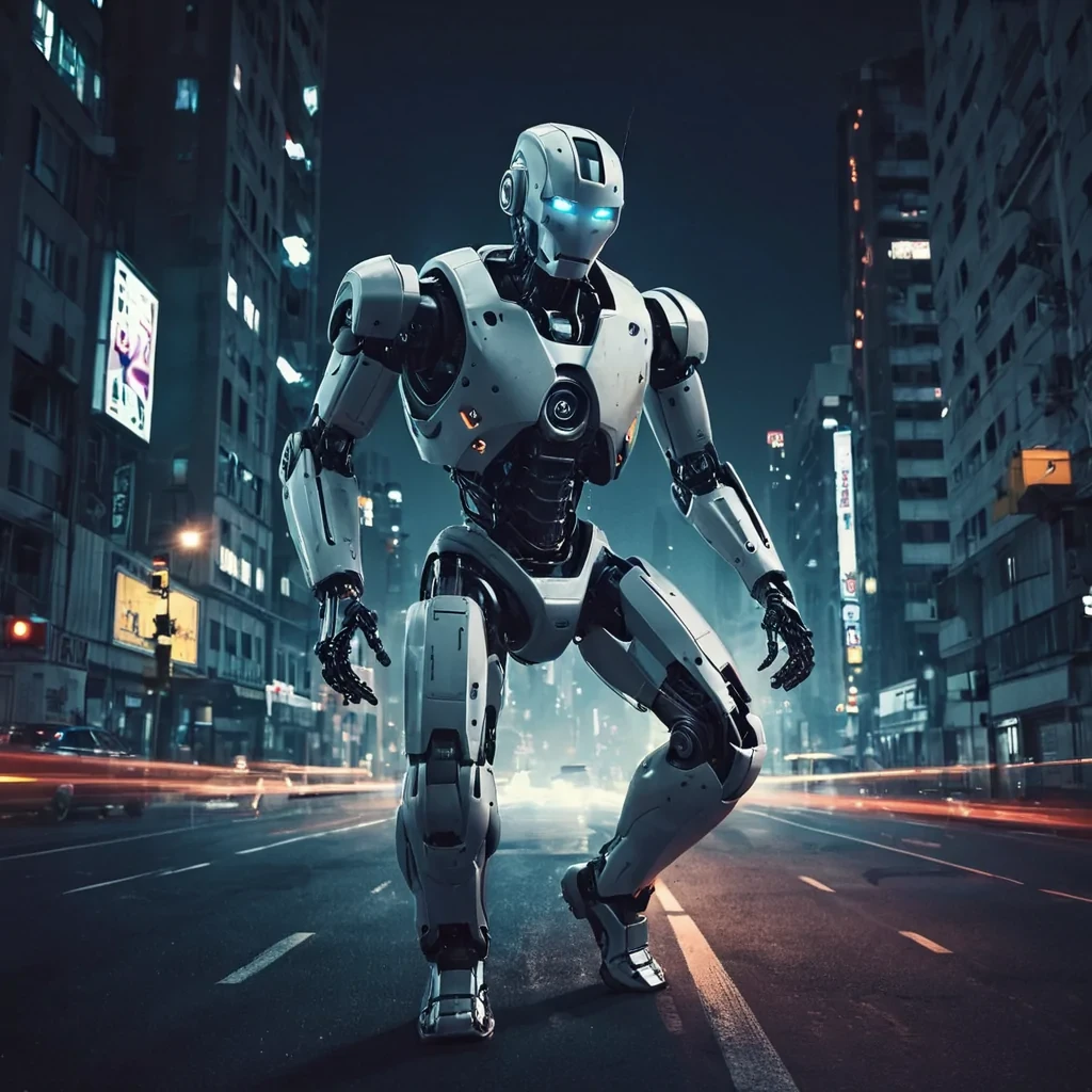 Robot, future, night, run away, city, danger