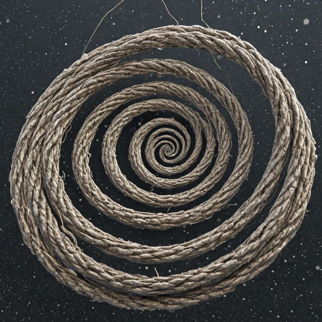 A single, selfigniting thread of reversed gravity, shaped like a 12,345dimensional spiral of unformed weight and inverted descent, coils through the hollow core of a vast, inverted sky of solidified buoyancy. Each strand is spun from the exact moment between a leaf falling and its refusal to land, a stone thrown upward and dissolving into nonfall, a breath syncing with the rhythm of a weightless second and collapsing into pure, unmeasured nonmass. The thread does not pullit unpulls, each shimmering loop shedding a layer of gravitational potential that never coalesced into grounding, connection, or the weight of being anchored. As it spirals backward through the infinite void, it