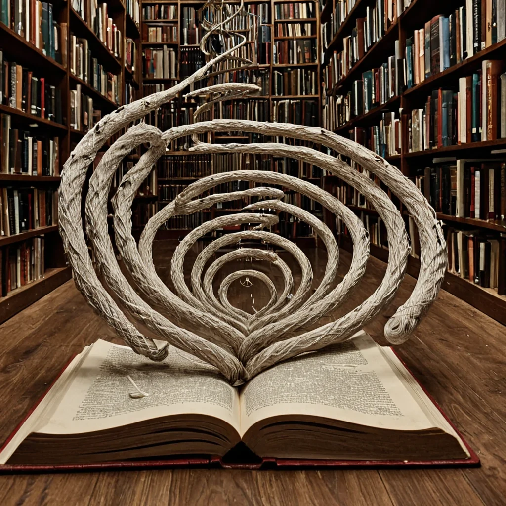 A single, selfilluminating thread of reversed silence, shaped like a 47dimensional helix of unformed sound and inverted resonance, drifts through the center of a vast, inverted library of solidified breatheach book bound from the fossilized moment between a whispered word and a held breath, a sentence never completed, a story never begun in a civilization that measured knowledge not by text, but by the duration of synchronized, breathless anticipation held just before the first syllable was ever permitted to vibrate in the air. The thread does not conductit unhears, each spiraling coil shedding a layer of auditory potential that never coalesced into a shared understanding, reforming into ephemeral, silverveined after