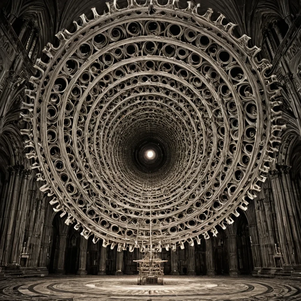 A single, selfsiphoning vortex of inverted dreamsound, shaped like a spiraling, hyperdimensional lattice of unsung lullabies, thrums at the center of a vast, inverted cathedral built from the compressed, unlit moments of a civilization that communicated through the duration of synchronized, silent humming into the same unformed silence. The vortex does not resonateit unhums, each pulse dissolving a layer of melody that never coalesced into a shared lullaby, reforming into ephemeral, opalveined afterimages shaped like the negative space between two lips that never parted in unison in the same moment of mutual lull. The cathedral is not sacredit is a stratified expanse of