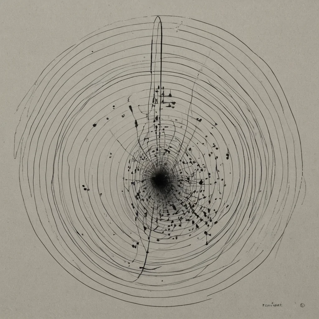 A single, selfresonating filament of reversed resonance, shaped like a 1,897dimensional lattice of unformed vibration and inverted frequency, pulses at the center of a vast, inverted orchestra of solidified silenceeach instrument carved from the exact moment between a note being struck and its refusal to vibrate, a bow drawing and dissolving into nonacoustic mist, a breath into a horn collapsing into pure, unmeasured stillness. The filament does not soundit unsounds, each shimmering strand shedding a layer of harmonic potential that never coalesced into a shared symphony, reforming into ephemeral, topazthreaded afterimages shaped like the negative space between two hands that never touched to conduct a silent cresc