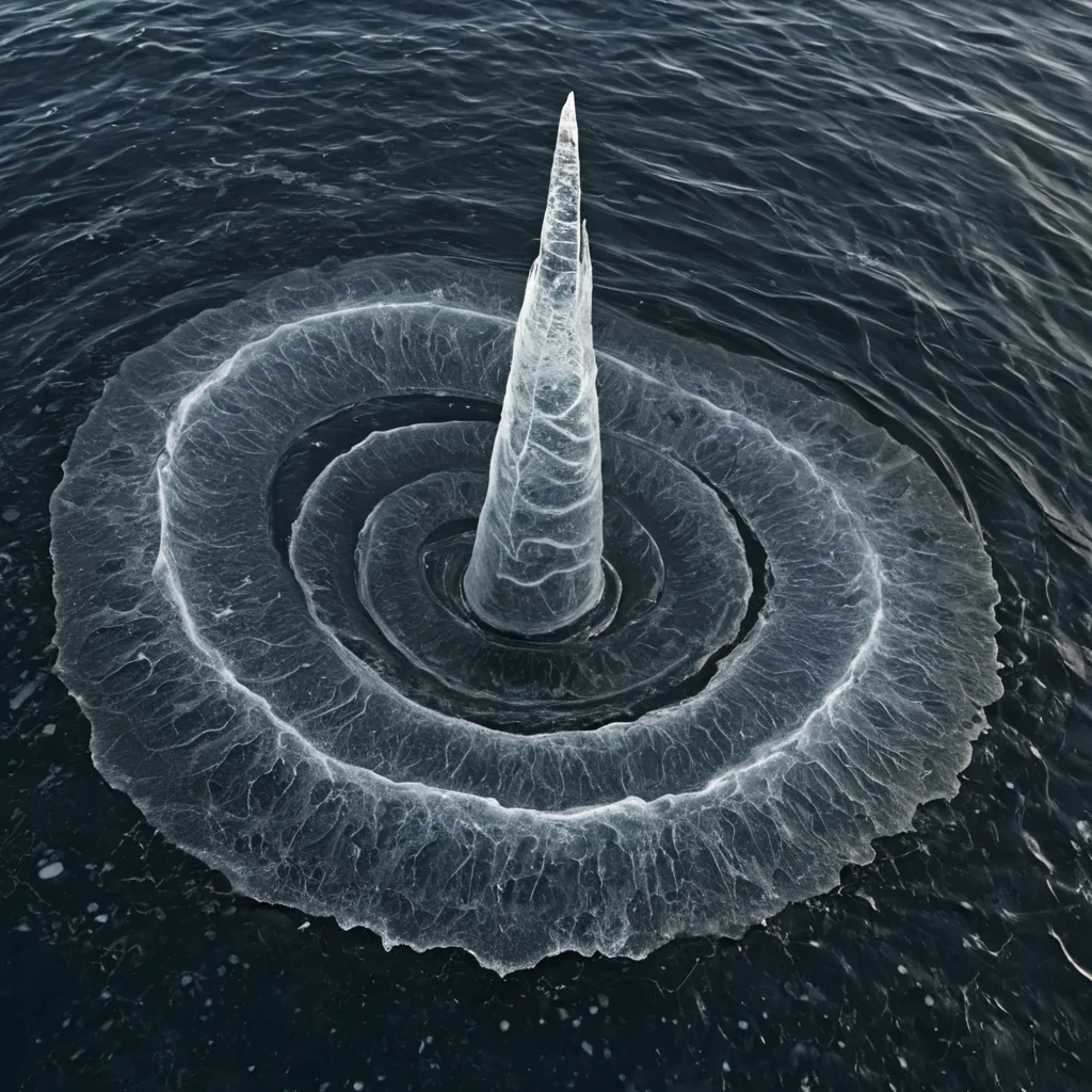A single, selfresonating shard of solidified gravity, shaped like a 61dimensional helix of inverted mass and unformed weightlessness, floats at the center of a vast, inverted ocean of suspended time composed entirely of petrified moments and frozen instants of unaccelerated motion. The shard does not attractit unanchors, each spiral dissolving a layer of physical potential that never coalesced into a shared fall, reforming into ephemeral, obsidianthreaded afterimages shaped like the negative space between two feet that never left the ground in the same moment of mutual suspension. The ocean is not liquidit is a stratified expanse of compressed duration, each wave a fossilized second held just before the first