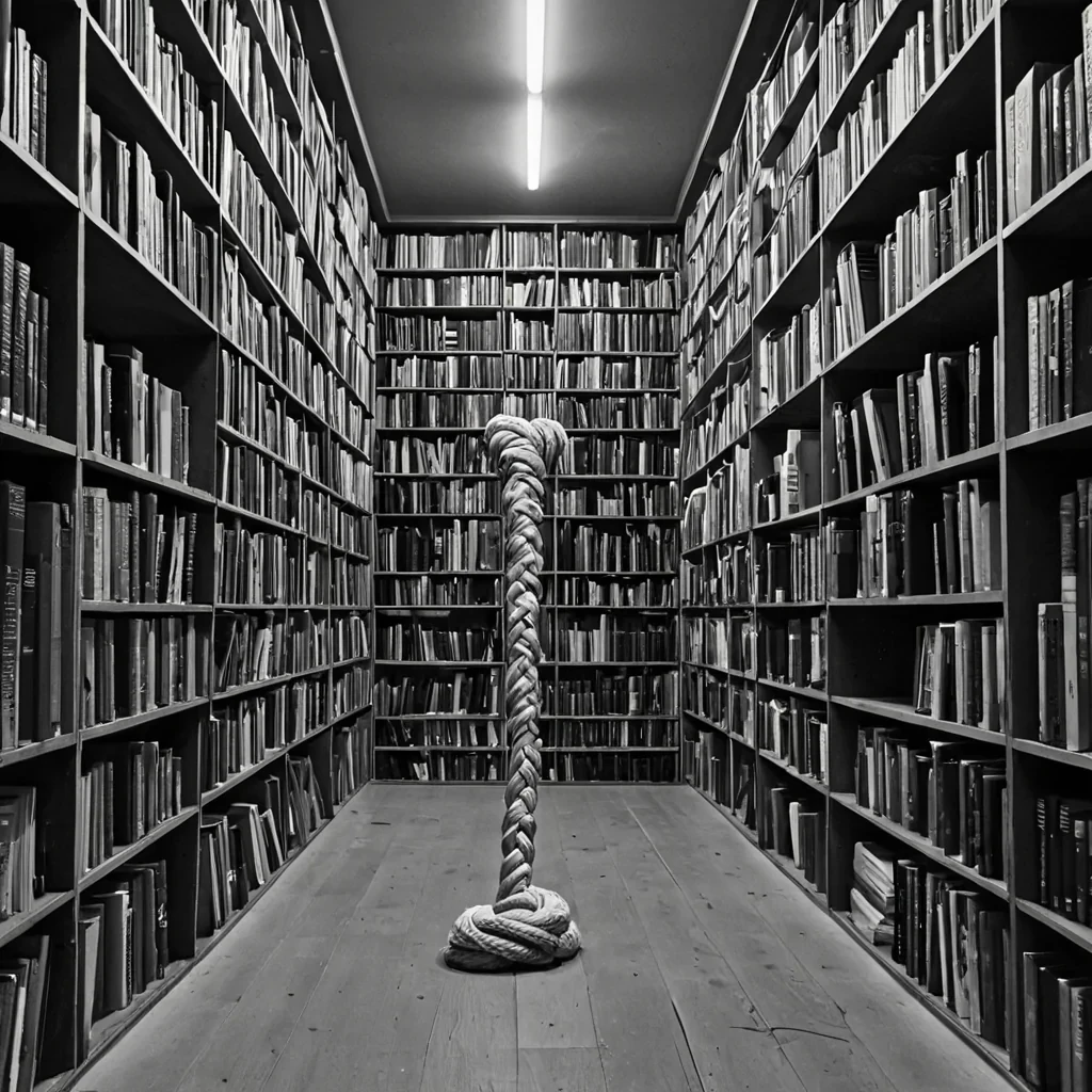 A single, selfresonating filament of reversed language, shaped like a 317dimensional braid of unformed syntax and inverted semantics, thrums at the center of a vast, inverted archive of solidified silenceeach bookshelf forged from the exact moment between a word being spoken and its refusal to be understood, a sentence forming and dissolving into nongrammatical air, a story being written and unraveling into pure, unshared meaning. The filament does not communicateit uncommunicates, each trembling strand shedding a layer of linguistic potential that never coalesced into a shared narrative, reforming into ephemeral, amethystthreaded afterimages shaped like the negative space between two mouths that never formed the same sound.