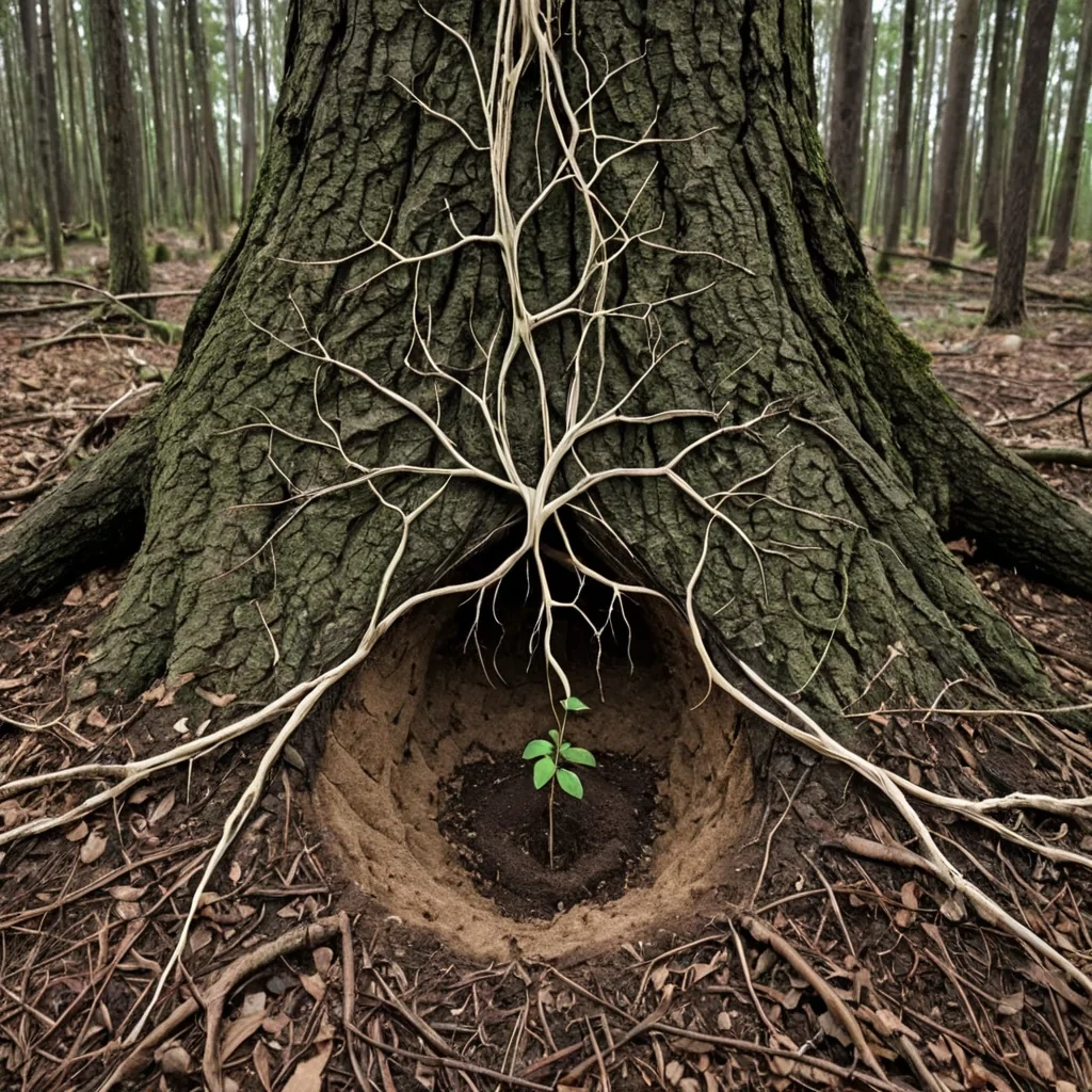 A single, selfattuning filament of reversed geometry, shaped like a 117dimensional lattice of unformed symmetry and inverted proportion, hums at the center of a vast, inverted forest of solidified growtheach tree sculpted from the exact moment between a seed cracking open and its refusal to sprout, a root extending and dissolving into nonpenetrating earth, a leaf unfurling and collapsing into pure, unmeasured stillness. The filament does not constructit unconstructs, each trembling node shedding a layer of organic potential that never coalesced into a shared form, reforming into ephemeral, malachitethreaded afterimages shaped like the negative space between two hands that never touched soil.