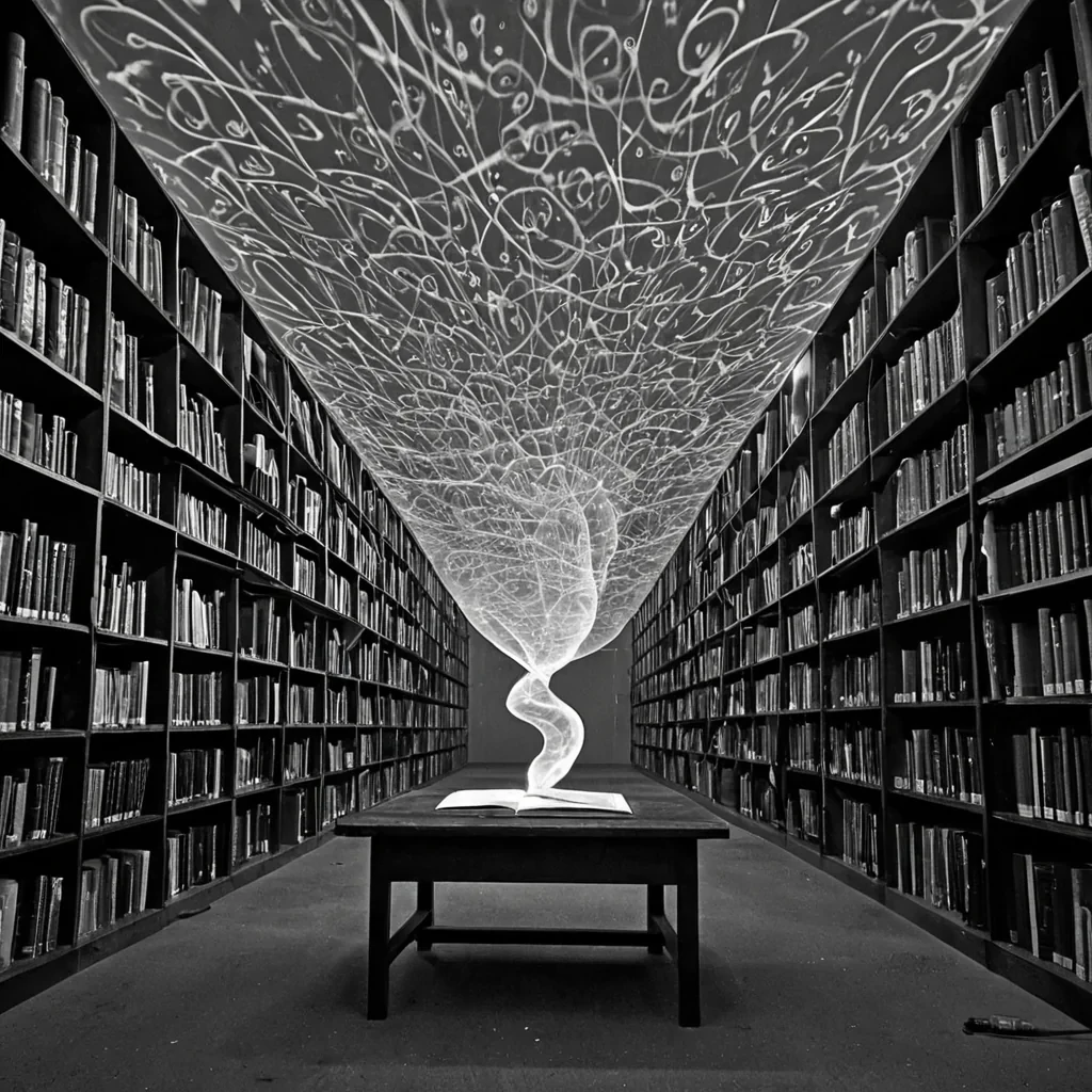 A single, selfrewriting thread of solidified silence weaves through the core of a floating, inverted library of forgotten breaths suspended in the vacuum between two collapsing nebulae, its structure not parchment or ink but forged from the thermal residue of a thousand unspoken lullabies that never soothed a sleeping universe. The thread does not vibrateit unremembers, each contraction releasing a wave of negative entropy that dissolves the fabric of time into a mist of iridescent, crystalline sighs, each one etched with the chromatic afterimage of a breath held too long. The librarys shelves are not linearthey spiral inward like the memory trace of a recursive dream, each one a hollowedout echo of