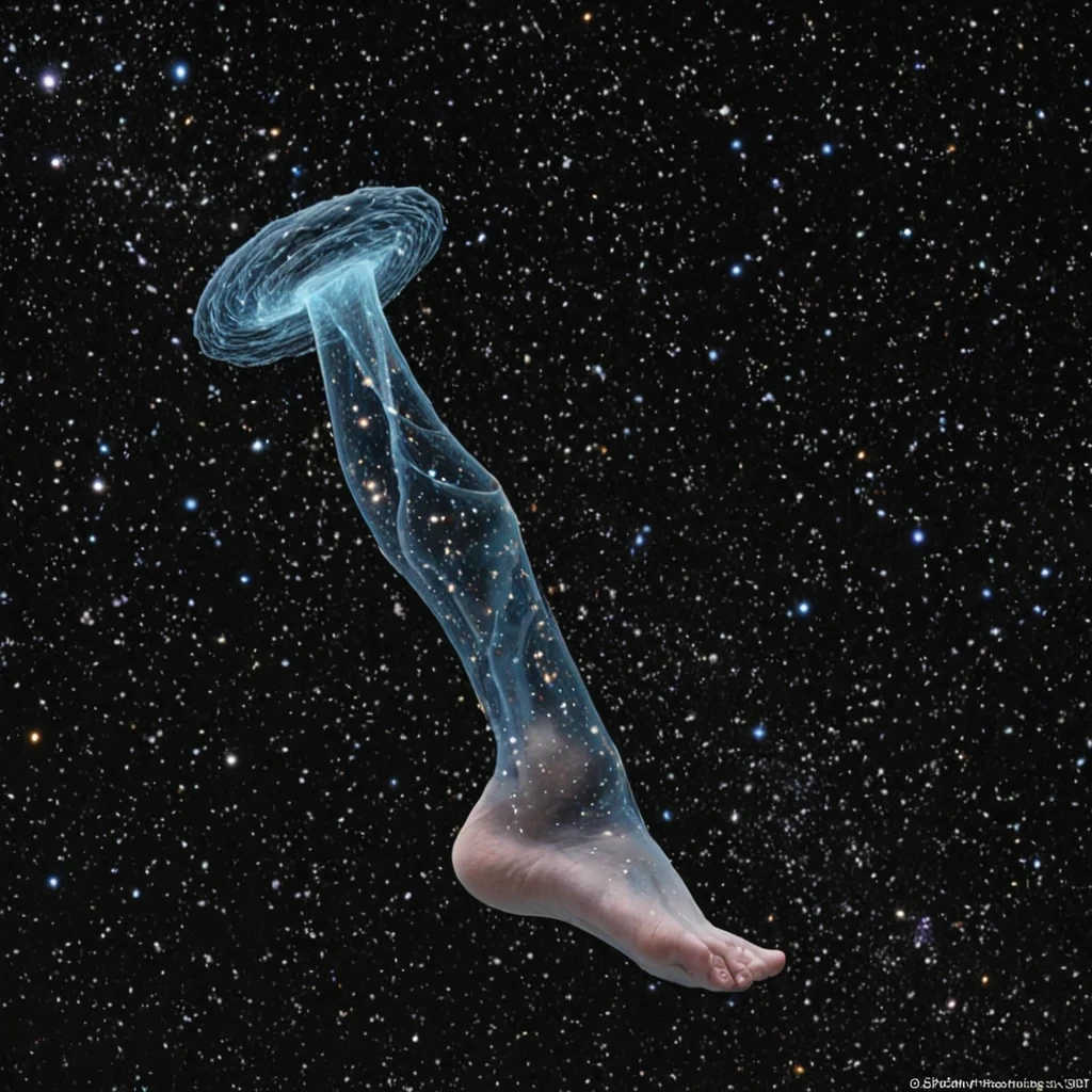 A single, selffragmenting constellation of reversed gravity, shaped like a 7,103dimensional helix of unformed weight and inverted mass, drifts through a vast, inverted nebula of solidified levitationeach star carved from the exact moment between a foot lifting and its refusal to descend, a body floating and dissolving into nonphysical suspension, a breath held and collapsing into pure, unmeasured buoyancy. The helix does not orbitit unorbits, each spiraling node shedding a layer of gravitational potential that never coalesced into tangible pull, reforming into ephemeral, obsidianthreaded afterimages shaped like the negative space between two feet that never touched the ground in a dream of falling