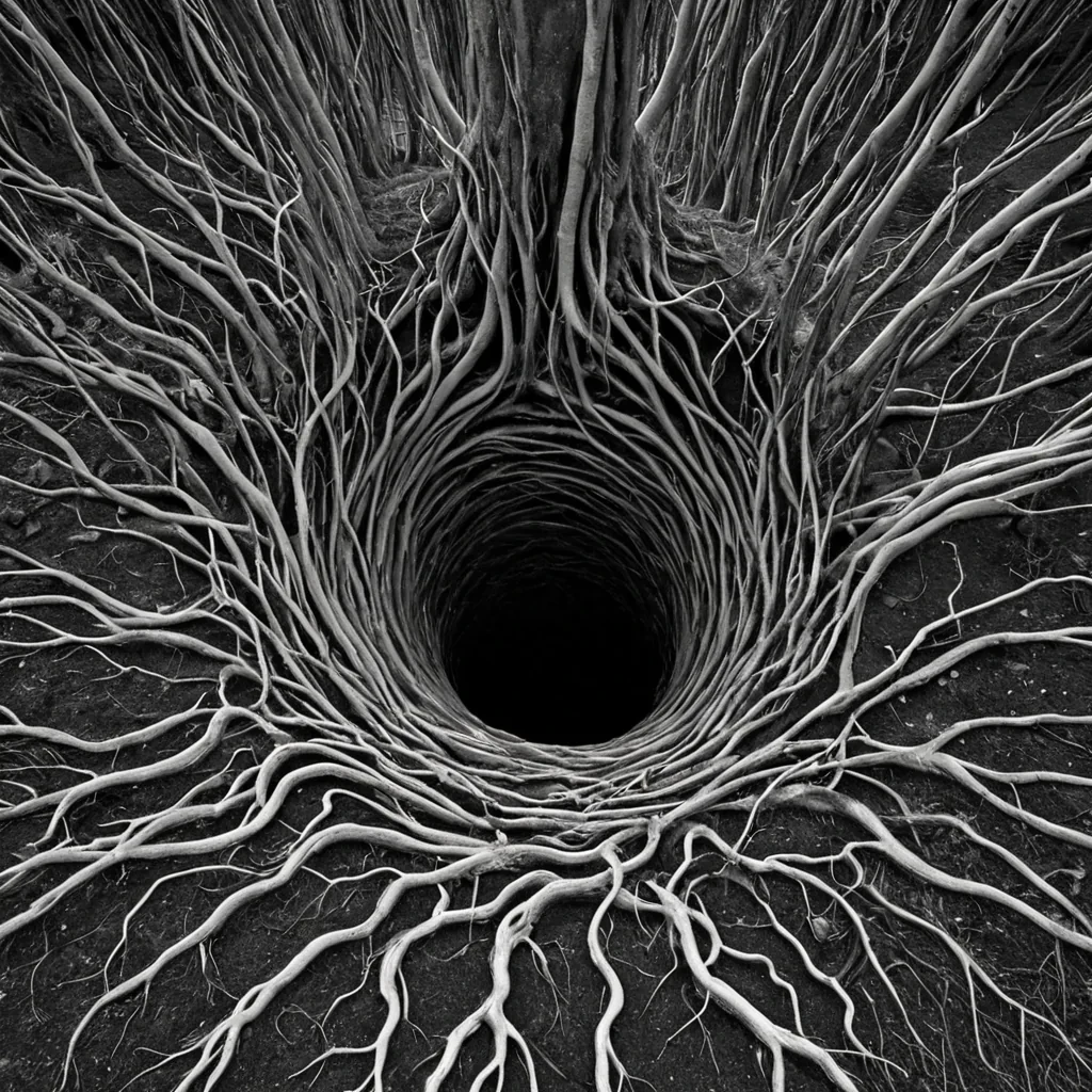A single, selfsiphoning vortex of liquefied gravity wells in the center of a suspended, inverted forest of mirrored roots that grow upward into the sky, their branches not organic but forged from the thermal afterimage of a storm that never passed over a mountain that never existed. The vortex does not spinit unspins, each rotation reversing the pull of the earths core, drawing the weight of a thousand unspoken decisions into its core, condensing into a dense, iridescent black hole that pulses with the subsonic resonance of a breath held in the moment before a decision was never made. The roots are not woodthey are crystalline conduits of solidified silence, each node etched with the chromatic residue of