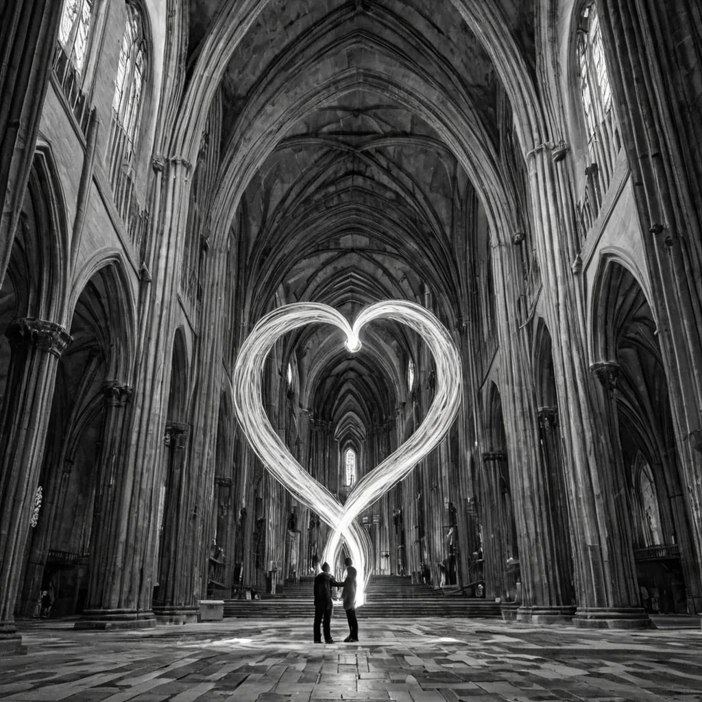 A single, selfresonating filament of solidified silence, shaped like a 19dimensional helix of inverted empathy and unformed stillness, drifts through the center of a vast, inverted cathedral built from the petrified breaths of a civilization that measured love not by words, but by the duration of synchronized, silent gazes held just before the first heartbeat was ever allowed to echo in unison. The filament does not vibrateit unloves, each coil shedding a layer of emotional potential that never coalesced into a shared tenderness, reforming into ephemeral, moonstoneveined afterimages shaped like the negative space between two palms that never pressed together in the same moment of mutual warmth. The cathedral