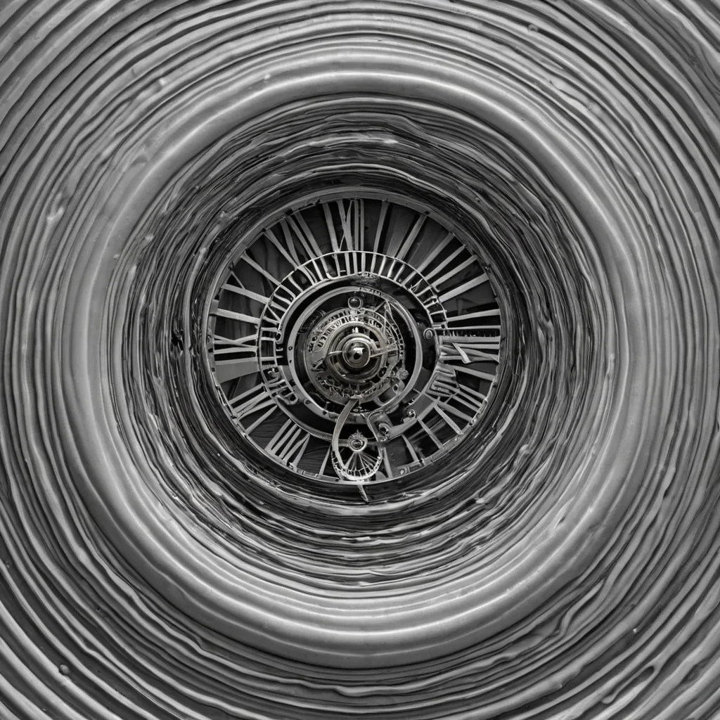 A single, selfoscillating membrane of reversed time, shaped like a 4,192dimensional ripple of unformed chronology and inverted causality, vibrates through the hollow core of a vast, inverted clockwork of solidified stillness. Each fold is spun from the exact moment between a second ticking forward and its refusal to pass, a hand turning on a dial and dissolving into nonprogress, a breath syncing with the rhythm of a frozen hour and collapsing into pure, unmeasured nonsequence. The membrane does not measure timeit unmeasures it, each trembling crease shedding a layer of temporal potential that never coalesced into memory, future, or the weight of being lived. As it pulses backward through