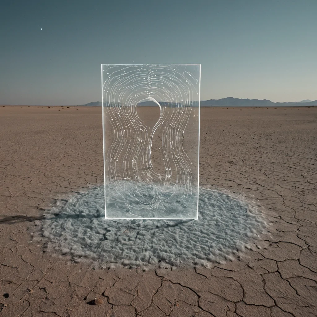 A single, selfigniting thread of solidified silence unravels across the surface of a floating, crystalline lullaby suspended in the center of a vast, still desert made entirely of compressed, unspoken words, each grain not sand but the thermal afterimage of a breath held too long in a room that never existed. The thread does not burnit unburns, each pulse releasing a faint, silver mist that coalesces into the shape of a question written in the language of forgotten constellations. The lullaby beneath is not musicalit is a frozen soundwave, its surface etched with the geometric script of a dream that collapsed before it could be named, each fracture forming the outline of a door that leads