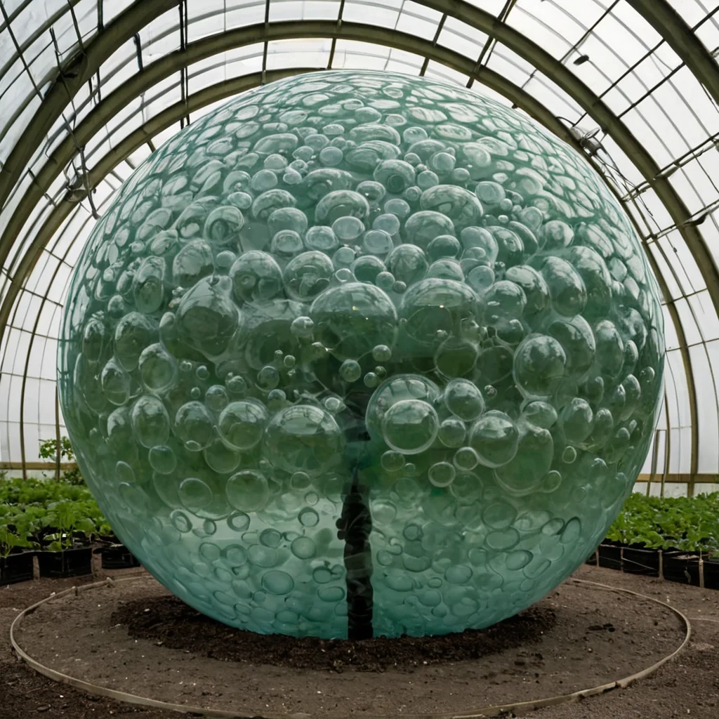 A single, selfrotating sphere of solidified breath, shaped like a fractalized, nonNewtonian bubble of reversed pulmonary resonance, hovers at the center of a vast, inverted greenhouse built from the compressed, uninhaled air of a civilization that communicated through the duration of synchronized, silent inhaling. The sphere does not expandit uninhales, each rotation dissolving a layer of oxygen that never coalesced into a shared breath, reforming into ephemeral, jadeveined afterimages shaped like the negative space between two nostrils that never drew in the same molecule of atmosphere in the same moment of mutual presence. The greenhouse is not botanicalit is a layered expanse of petrified respiration, each