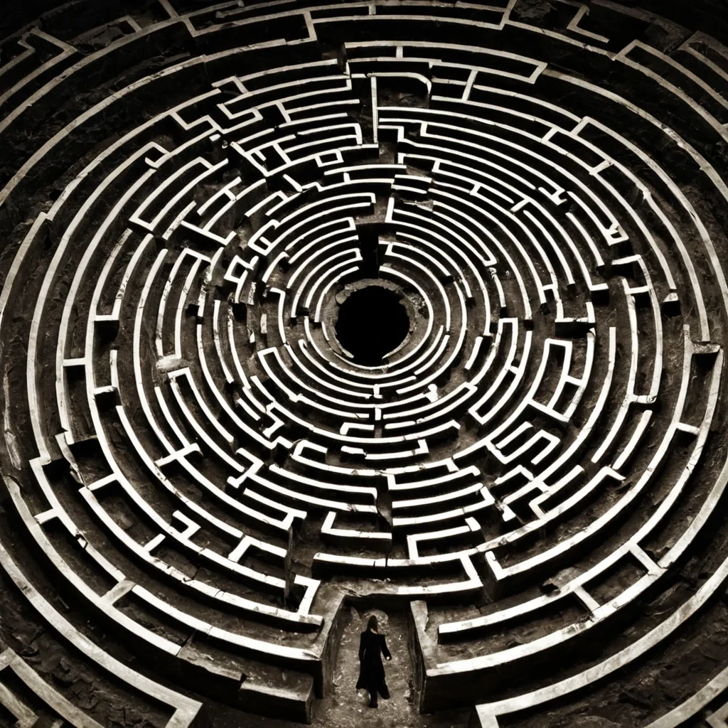 A single, selfsynthesizing thread of condensed auroral plasma weaves through the core of a vast, still labyrinth carved from the solidified silence of a thousand unspoken conversations between mirrors. The thread does not unravelit rephrases, each loop reforming into a new linguistic topology shaped like the negative space between two reflections that never aligned in the same light, its surface shimmering with the faint, phonetic afterimage of a word that was almost whispered but never heard. The labyrinth is not stoneit is a layered expanse of petrified light from a million unreflected gazes, each corridor etched with the emotional residue of a glance that was almost returned, its walls pulsing with the ghostly outline of