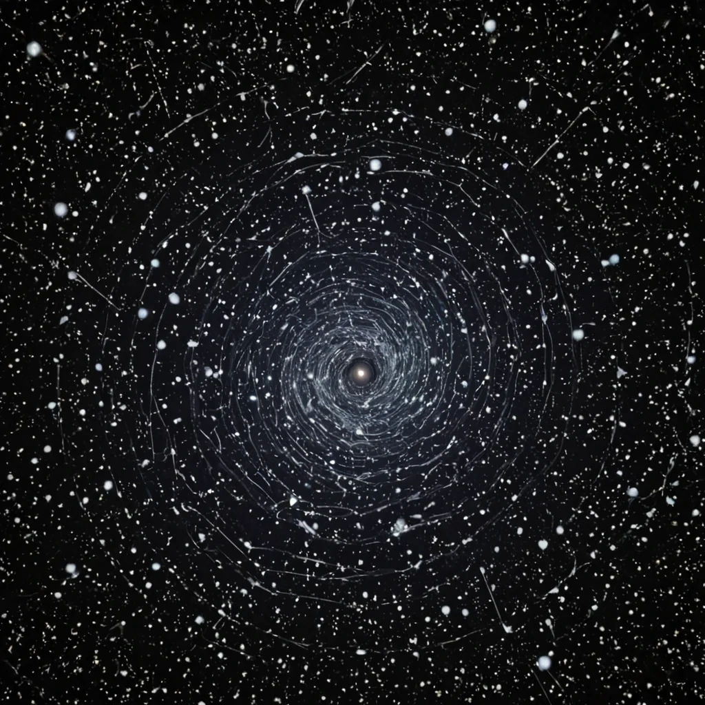 A single, selffragmenting constellation of liquid gravity, shaped like a 19dimensional tesseract of inverted mass and unformed weightlessness, drifts in slow, counterrotating spirals through the center of a vast, inverted void of solidified silence  each star formed from the petrified absence of a civilization that measured existence not by presence, but by the duration of synchronized, breathless stillness held just before the first particle was ever allowed to fall in a universe where gravity was never permitted to pull. The constellation does not collapse  it unfalls, each shard shedding a layer of gravitational potential that never coalesced into a shared orbit, reforming into ephemeral, obsidianthreaded afterimages shaped like the