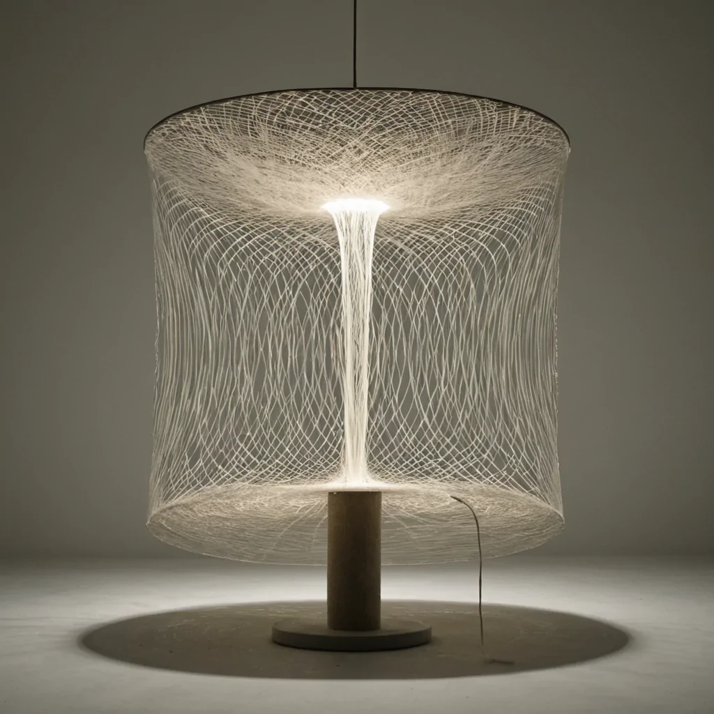 A single, selfilluminating spool of thread floats in the center of a vast, rotating chamber made of solidified soundwaves from a language spoken only in dreams, each thread not made of fiber but of compressed, unspoken confessions that glow with the faint, pulsing afterimage of a voice that never existed. The chamber does not contain airit is filled with a thick, viscous medium of suspended silence, each wave shaped like the negative space between two breaths held in anticipation of a word that never formed. The spool does not unwindit slowly rotates, releasing a single, perfect loop of thread that expands outward, forming a translucent, geometric net that catches the faint, trembling outlines of moments not yet lived. The