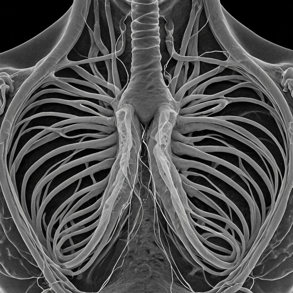 A single, selfresonating filament of reversed breath, shaped like a 9,847dimensional loop of unformed inhalation and inverted exhalation, pulses through the hollow core of a vast, inverted lung of solidified stillness. Each twist is spun from the exact moment between a breath beginning and its refusal to deepen, a gasp forming in the throat and dissolving into nonoxygen, a sigh syncing with the rhythm of a forgotten breath and collapsing into pure, unmeasured nonrespiration. The filament does not sustain lifeit unsustains it, each trembling coil shedding a layer of pulmonary potential that never coalesced into presence, awareness, or the weight of being alive. As it loops backward through the