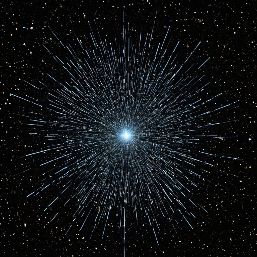 A single, selffragmenting constellation of reversed light, shaped like a 23,897dimensional mosaic of unformed photons and inverted luminescence, drifts at the center of a vast, inverted void of solidified darkness  each shard forged from the exact moment between a star igniting and its refusal to shine, a spark forming in the void and dissolving into nonradiance, a glance toward the horizon and collapsing into pure, unmeasured nonillumination. The constellation does not emit photons  it unemits them, each crystalline facet shedding a layer of electromagnetic potential that never coalesced into visible light, reforming into ephemeral, sapphireveined afterimages shaped like the space between a