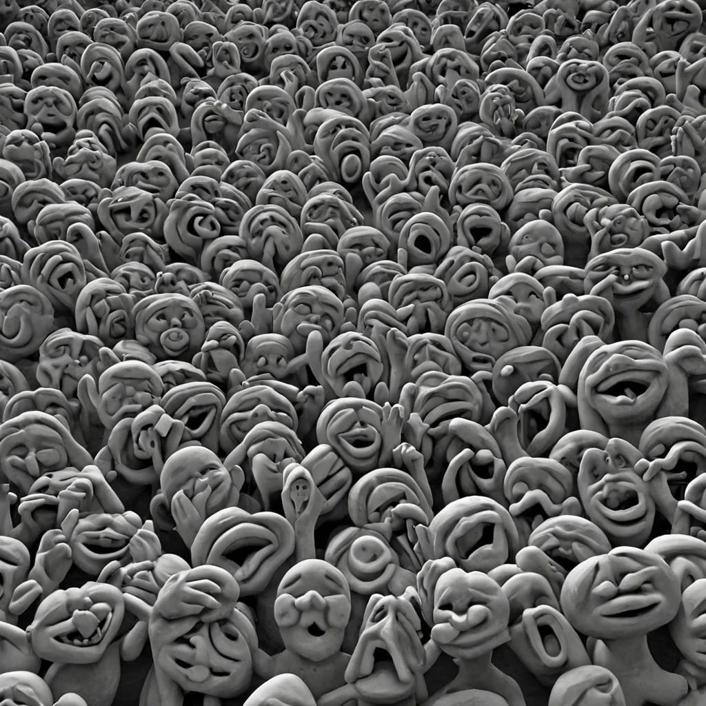 A single, selfresonating cluster of reversed laughter, shaped like a 3,000dimensional knot of unformed joy and inverted mirth, vibrates at the center of a vast, inverted amphitheater of solidified silenceeach seat carved from the exact moment between a childs giggle fading into the air and its refusal to echo, a hand clapping and dissolving into nonauditory stillness, a joke told and collapsing into pure, unmeasured nonhumor. The cluster does not amplify soundit unamplifies it, each pulsing node shedding a layer of comedic potential that never coalesced into shared delight, reforming into ephemeral, citrinethreaded afterimages shaped like the