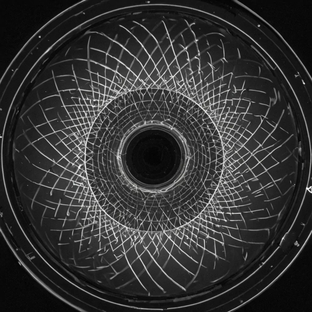 A single, selfilluminating filament of reversed perception, shaped like a 719dimensional lattice of unformed sight and inverted awareness, pulses at the center of a vast, inverted observatory of solidified blindnesseach telescope lens carved from the exact moment between an image forming and its refusal to be seen, a reflection appearing and dissolving into nonvisual static, a horizon unfolding and collapsing into pure, unobserved emptiness. The filament does not seeit unsees, each trembling strand shedding a layer of visual potential that never coalesced into a shared gaze, reforming into ephemeral, jadethreaded afterimages shaped like the negative space between two eyes that never focused on a distant star. The observatory