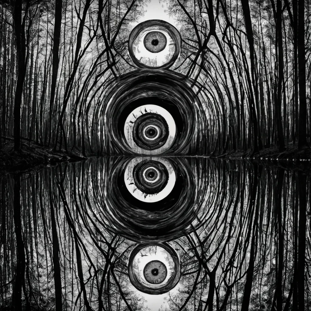 A single, selferoding glyph of solidified silence, shaped like a 7dimensional spiral of inverted memory and unformed regret, pulses at the center of a vast, inverted mirror forest composed of the petrified reflections of a civilization that measured identity not by faces, but by the duration of synchronized, silent gazes held just before the first mirror was ever allowed to crack. The glyph does not fadeit unremembers, each rotation shedding a layer of personal potential that never coalesced into a shared selfimage, reforming into ephemeral, sapphirethreaded afterimages shaped like the negative space between two eyes that never reflected the same tear in the same moment of mutual dissolution. The forest is not made of treesit is
