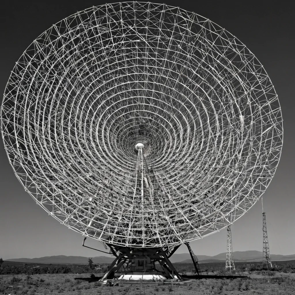 A single, selfresonating filament of solidified static, shaped like a spiraling, nonlinear tangle of reversed signal decay, pulses at the center of a vast, suspended radio telescope array built not from metal or concrete, but from the compressed, untransmitted frequencies of a civilization that communicated through the silence between broadcasts. The filament does not transmitit untransmits, each twist dissolving a layer of noise that never stabilized, reforming into ephemeral, monochrome parabolic dishes shaped like the negative space between two antennas that never aligned in the same moment of shared reception. The array is not technologicalit is a layered expanse of petrified anticipation, each dish etched with the electromagnetic residue of a transmission that was almost